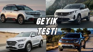 C SEGMENTİ SUV ARAÇLARIN GEYİK TESTLERİ  Duster  Kadjar  C5 Aircross  3008  Tiguan  Kuga [upl. by Aimet]