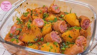 MISTURA FÁCIL  LINGUIÇA TOSCANA AO MOLHO COM BATATAS NA PRESSÃO  RECEITAS DA CRIS [upl. by Aihsenet]