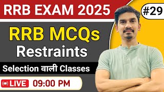 RESTRAINTS SPECIAL MCQs  RRB NURSING OFFICER EXAM  BY NITISH RATHORE [upl. by Aivitnahs]