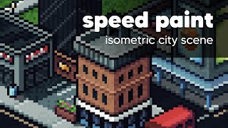 Pixel Art isometric city speed paint using Aseprite [upl. by Ellinej202]