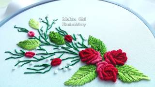 EMBROIDERY ROSES Bullion stitch  ВЫШИВКА РОЗЫ РОКОКО [upl. by Bernarr]