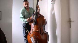 Upright Bass replacing tailpiece with Dyneema strings [upl. by Ainesell]