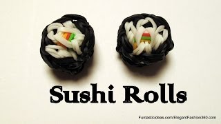 Rainbow Loom 3D Sushi Rolls Charm  How to  Food Series [upl. by Isacco]