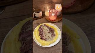 Steak with creamy black pepper sauce and mashed potatoes 🤤 steak dinner recipe potatorecipe [upl. by Ahsinyar]