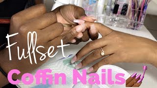 Acrylic Nails Full set Coffin Nail Tutorial [upl. by Eelirem]