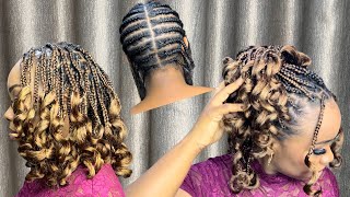 DIY SHORT KNOTLESS BRAIDS WITH CURLS  SOFT BOUNCY CURLS USING BENDY ROLLERS [upl. by Yv23]