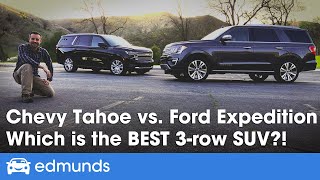 2021 Chevy Tahoe vs Ford Expedition  FullSize 3Row Family SUV Comparison Test [upl. by Lorimer]