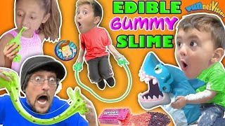 EDIBLE GUMMY SLIME JUMP ROPE w SHARK BOARD GAME FAMILY NIGHT FUNnel Vision Vlog [upl. by Kecaj659]