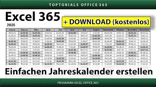 Einfachen Jahreskalender erstellen extra für Anfänger  DOWNLOAD  Excel 365 Tutorial [upl. by Suzanne]