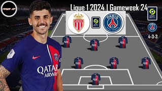 MONACO VS PSG  PARIS SAINTGERMAIN PREDICTION LINEUPS LIGUE 1  GAMEWEEK 24 [upl. by Obadiah]