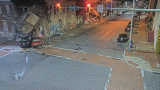 VIDEO  Fatal crash as fleeing car causes building collapse in Baltimore [upl. by Kyre]