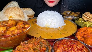 ASMR EATING PURIALOO SABJIDAL CHAWALALOO BHARTABAINGAN FRYMIXED VEG FRYPALAK PANEERPAPAD [upl. by Carroll286]