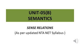 SemanticsSense Relations NTA NET Linguistics [upl. by Zumwalt]