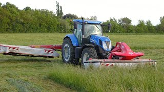 FAUCHAGE DE PRAIRIEfaucheuse frontale Khun New Holland t7 210 faucheuse latérale Kuhn🚜🌿 [upl. by Dupuy]