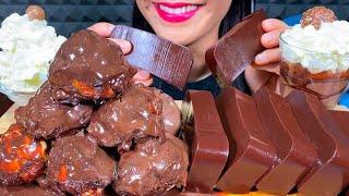 ASMR TRIPLE CHOCOLATE MOUSSE DESSERT CHOCOLATE PUDDING PROFITEROLE MASSIVE Eating Sounds [upl. by Scottie]