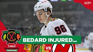 Connor Bedard INJURED in Blackhawks HardFought Loss vs Devils  CHGO Blackhawks Postgame [upl. by Asiruam]