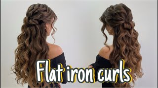 Half up half down hairstyle Flat iron curls for Long Heavy Hair [upl. by Enella]