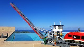 Working Lego train drawbridge MOC over the pool [upl. by Ellenhoj]