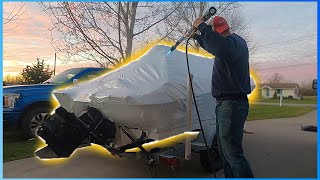 Shrink Wrapping a Bayliner 175 in 1 hour and 6 minutes [upl. by Jem422]