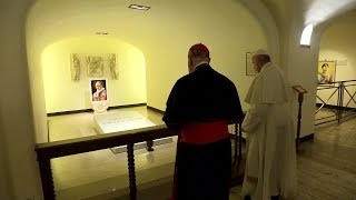 Pope Francis visits papal grotto in St Peters Basilica with tombs of past popes [upl. by Cibis820]