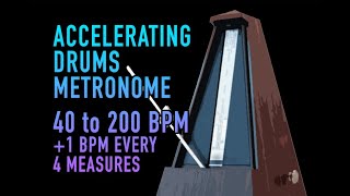 Accelerating Drums Metronome 40  200 bpm 1 beat4 measures [upl. by Mccullough998]