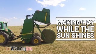 Haying  Baling Hay with a John Deere 568 Baler  Our Wyoming Life [upl. by Eirdua]