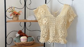 BLUSA CROCHET Motivos en Granny Square tutorial laceromanticblousecrochet [upl. by Neras]