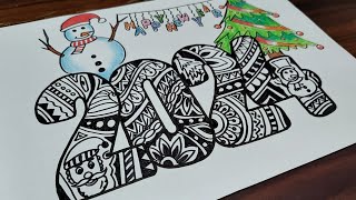 new year 2024 drawing  Happy Happy new year poster  mandala art [upl. by Poulter]