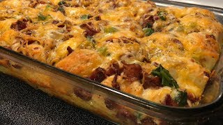 Breakfast Casserole  Biscuits Bacon Sausage  Southern Sassy Mama [upl. by Youngman931]