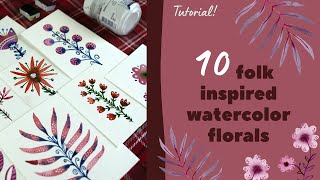 Folk art flowers tutorial  how to paint folk flowers [upl. by Retla575]