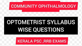 Optometrist psc questionsCommunity ophthalmology [upl. by Halfdan]