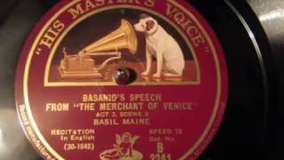 Bassanios Speech  The Merchant Of Venice  William Shakespeare  Basil Maine  Recitation  78 rpm [upl. by Marge910]