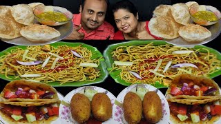 STREET FOOD EATING CHALLENG  CHICKEN CHOWMEIN CHICKEN TACOS EGG DEVIL KACHORI EATING COMPETITION [upl. by Aivizt511]