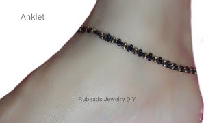 How to Make Anklets at HomeBeaded Anklet TutorialBlack Moti PayalAnkle BraceletRubeads Jewelry [upl. by Ixel]