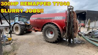 SILAGE OFF SLURRY ON T7040 HAULIN SKITTER [upl. by Rodd]