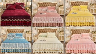 Luxury Princess Wedding Thickened Crystal Velvet Lace Ruffles Quilted Bed Skirt Bed Sheet2024 [upl. by Dix]