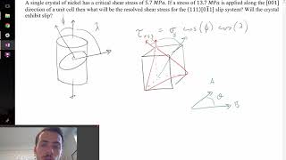 Slip in single crystals due to resolved shear stress Schmids Law example problem [upl. by Stokes]