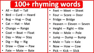 100 Rhyming Words  What are rhyming words  Learn with examples [upl. by Ecnaiva]