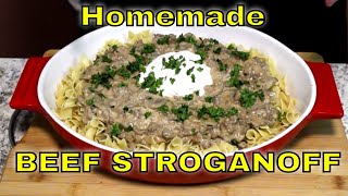 Easy Ground Beef Stroganoff Over Extra Wide Egg Noodles [upl. by Arahsit]