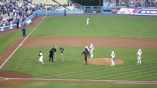 Chewbacca Throws first pitch at Dodger Stadium Star Wars Night [upl. by Hogarth]