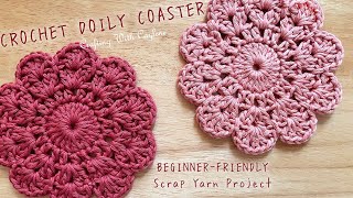 VERY EASY Crochet Doily Coaster  Beginner Friendly Scrap Yarn Crochet Project [upl. by Imugem]