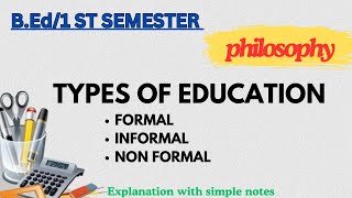 Types Of EducationFormalInformal NonformalBEd 1st sem Philosophy calicutuniversity [upl. by Akselav]