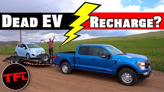 EV RESCUE Can The 2021 Ford F150 PowerBoost Hybrid Charge An Electric Car [upl. by Loram]