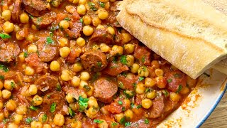 Spicy Chickpeas amp Chorizo in Tomato Sauce  Easy OnePot Meal [upl. by Marucci360]