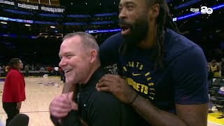 DeAndre Jordan interrupts Michael Malones interview to congratulate him on Nuggets wins record 🙌 [upl. by Mungam]