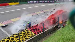 SPA 24 Hours 2021  HORRIFIC CRASH at Radillon Lamborghini Huracan Rigon Perera Aitken Estre [upl. by Ycrem]