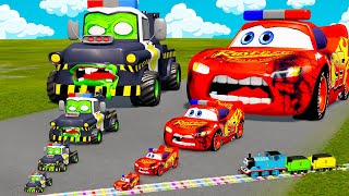 Big amp SmallMcQueen POLICE car VS Tow Mater POLICE ZOMBIE vs Train Thomas  BeamNGDrive [upl. by Leonsis]