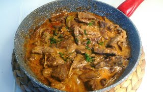 Печень ПОСТРОГАНОВСКИ Мягкая Нежная Печень Тушеная в Соусе Liver Stroganoff [upl. by Wonacott642]