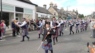 Scotland the Brave as Burntisland Pipe Band march along street to 2023 Pitlochry Highland Games [upl. by Prissie]