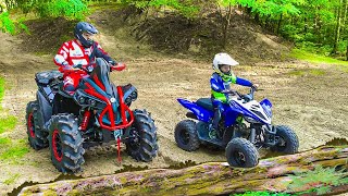 Den and Dad ride on Quad Bikes in the forest Family Fun [upl. by Jerad964]